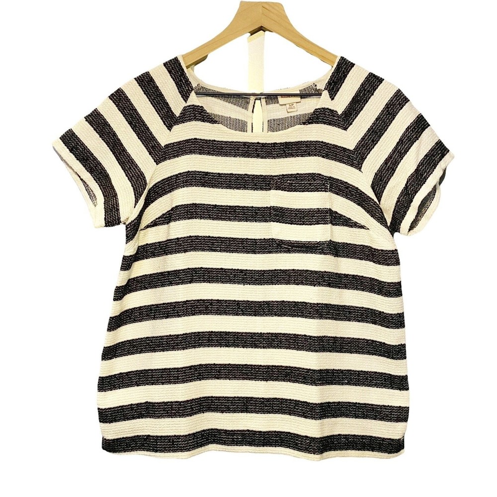 Merona Short Sleeve Top Womens Small Black White Striped Boxy Career Work Wear